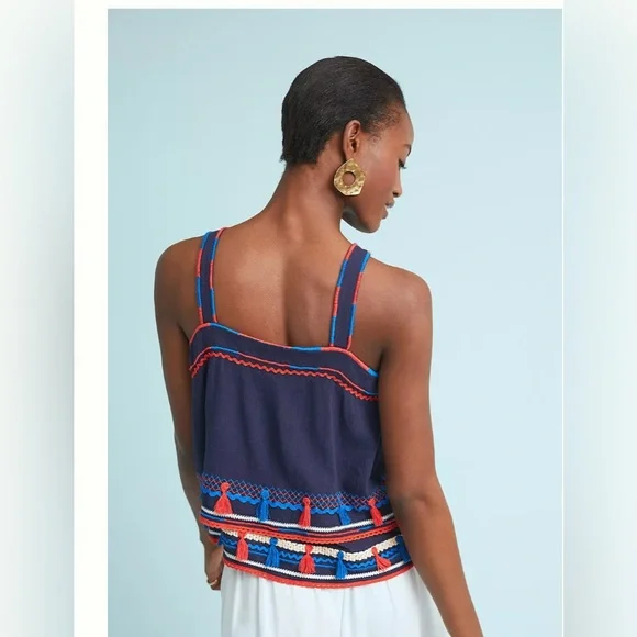 Anthropologie Palos Verdes Tasseled Tank Navy and Red - size 16 - Picture 3 of 8